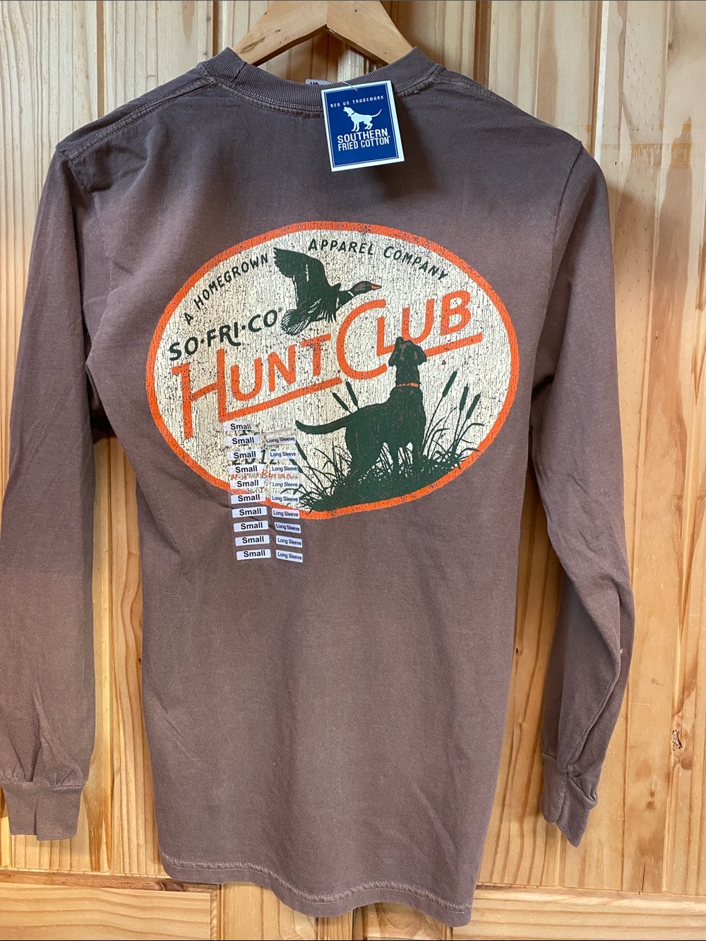 Southern Fried Cotton Brown Hunt Club Long Sleeve Tee with Orange/Green Graphic
